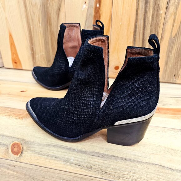 JEFFREY CAMPBELL Cromwell Black Suede Snakeskin Embossed Boots Size 7.5 - Picture 4 of 8